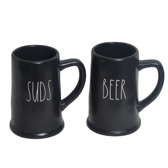 Rae Dunn Beer Suds Mugs Set of 2 Black Opaque 6 Inches Tall - Picture 1 of 8